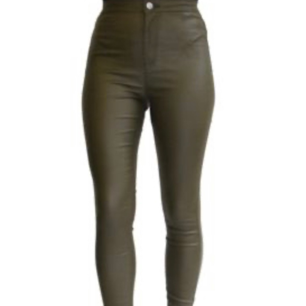Almost Famous Coated Pants in Olive Green Junior Sizes 0,1,13 NWT